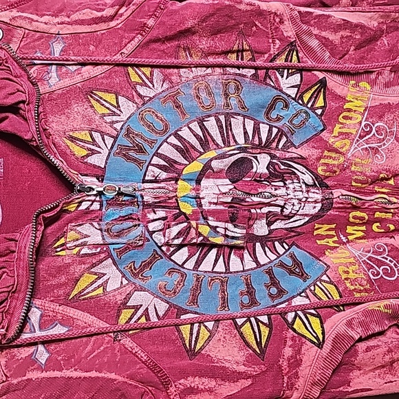 Affliction small red distressed Zip Front jacket - Picture 2 of 12